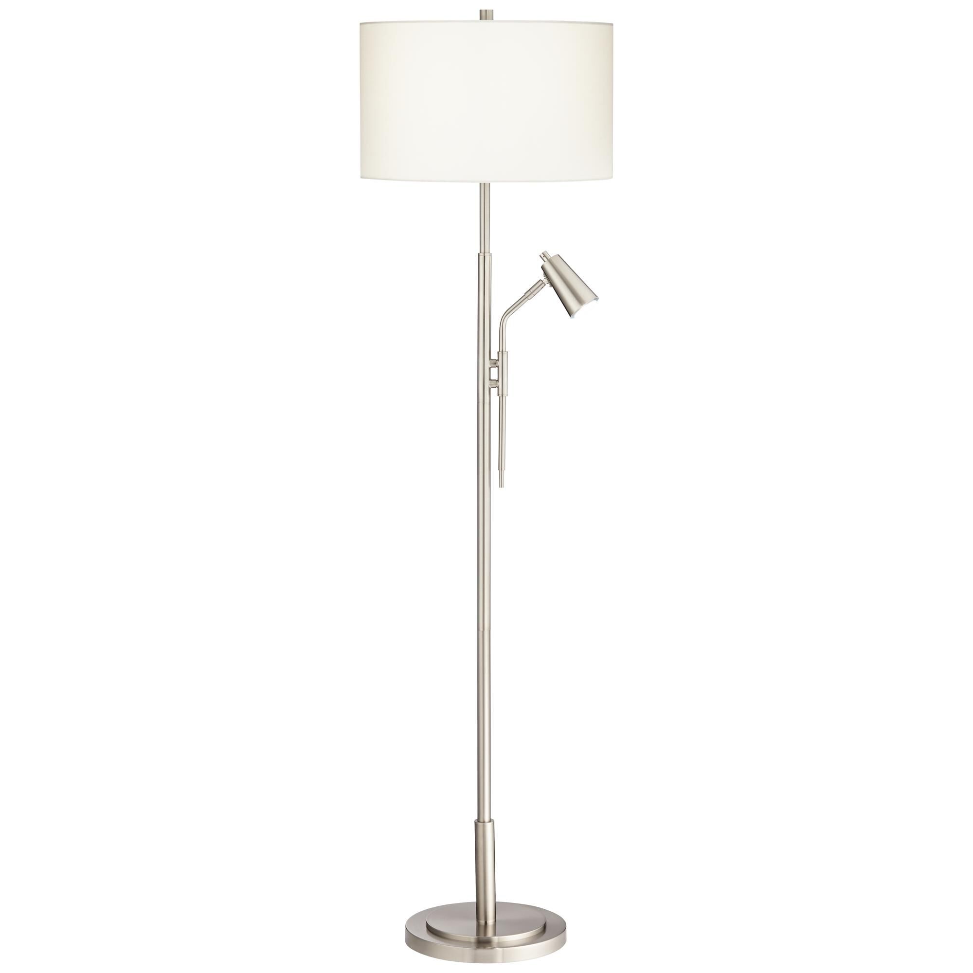 Shown in Brushed Nickel and Brushed Steel finish and White Linen shade